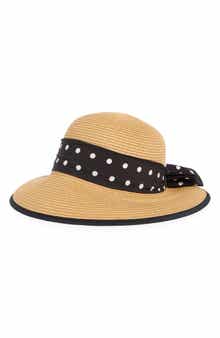 Polka Dot Band Straw Framer Hat