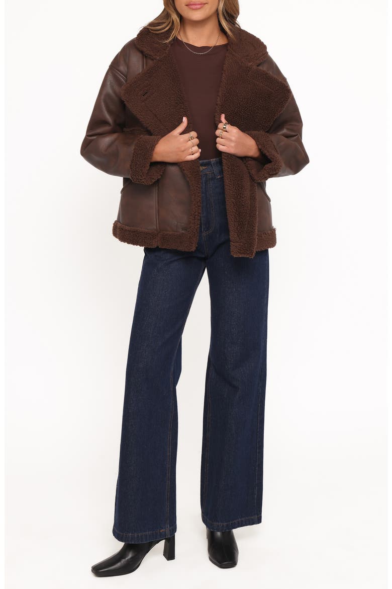 Faux Leather & Faux Shearling Car Coat, Alternate, color, CHOCOLATE
