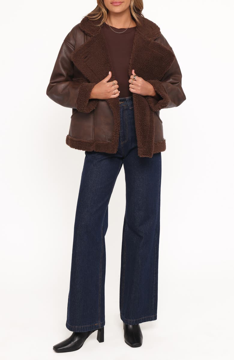 Petal & Pup Faux Leather & Faux Shearling Car Coat, Alternate, color, Chocolate
