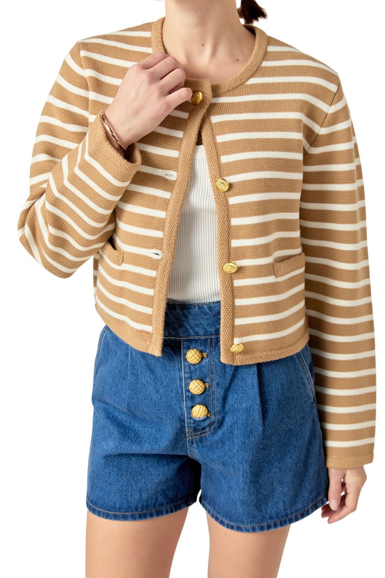 Stripe Cardigan, Alternate, color, TAN/WHITE