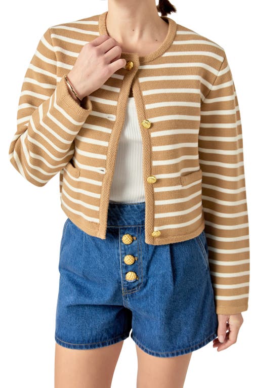 English Factory Stripe Cardigan In Tan/white