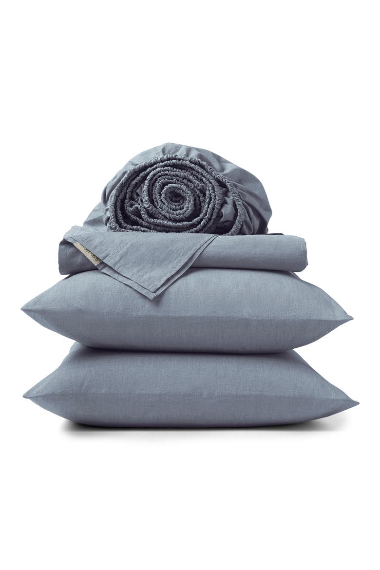 Crinkled Organic Percale™ Sheet Set, Main, color, INDIGO CHAMBRAY