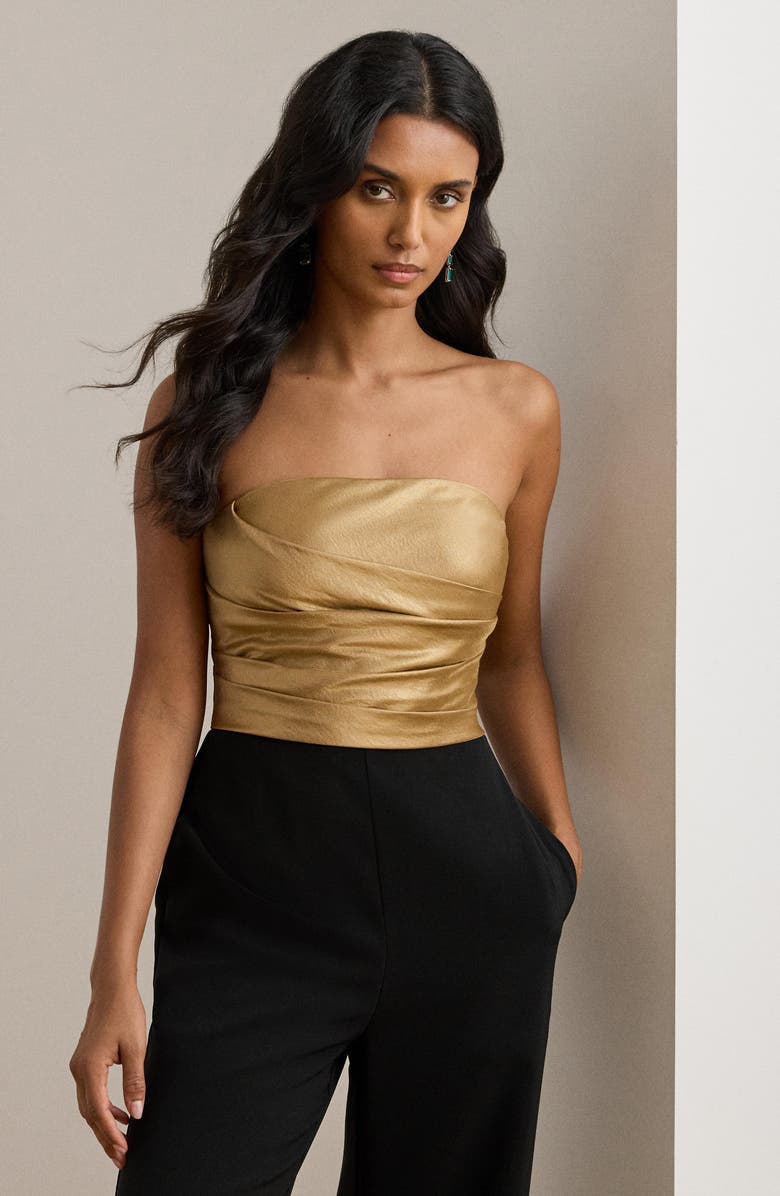 Lauren Ralph Lauren Strapless Double Crepe Top, Alternate, color, Black/ Relic Gold Metallic