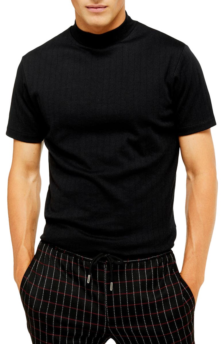 Topman Classic Fit Ribbed Mock Neck T-Shirt, Main, color,