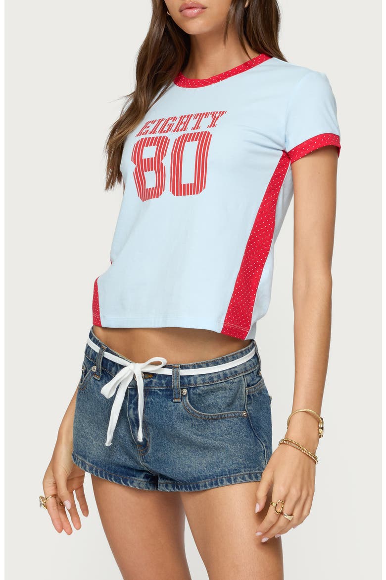 80 Polka Dot Contrast Trim Crop T-Shirt, Alternate, color, LIGHT-BLUE