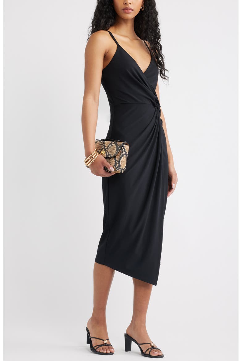 Side Twist Midi Dress, Alternate, color, BLACK