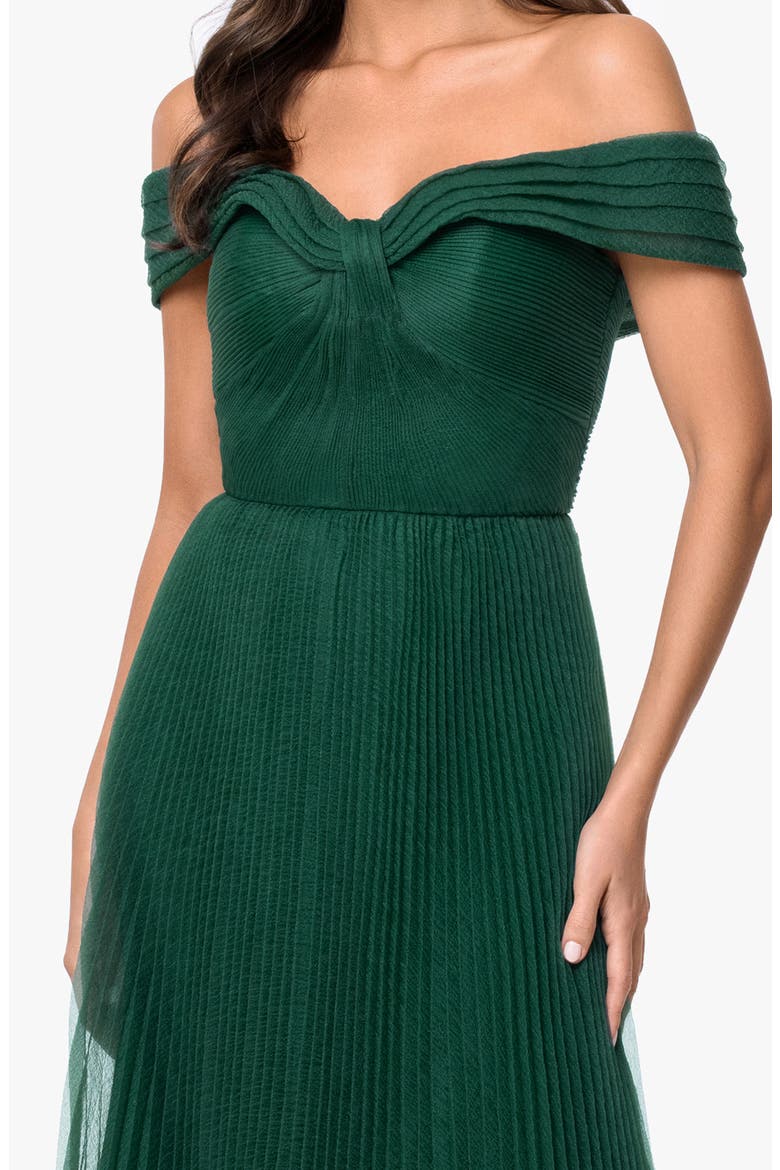 Off the Shoulder Pleated Organza Gown, Alternate, color, HUNTER