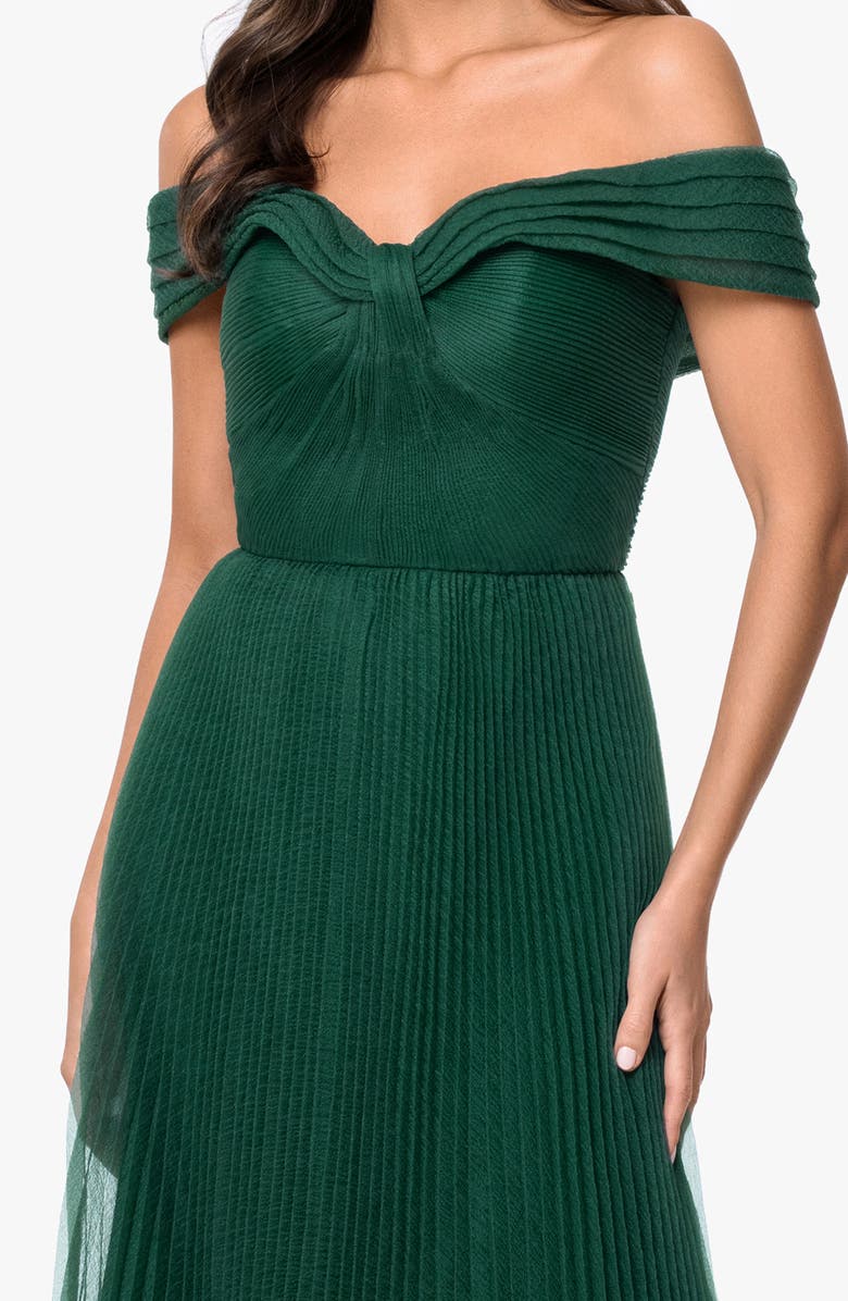 Xscape Evenings Off the Shoulder Pleated Organza Gown, Alternate, color, Hunter