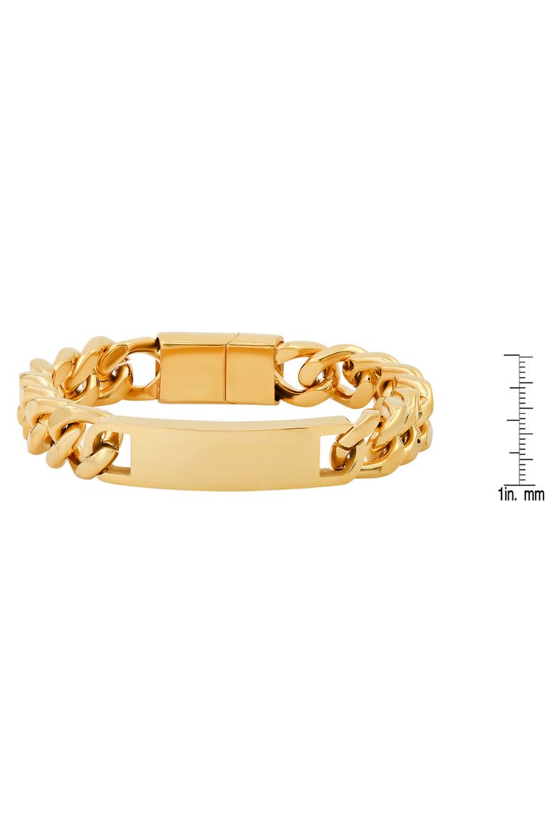 HMY JEWELRY Stainless Steel Cuban Link Chain ID Bracelet, Alternate, color, YELLOW