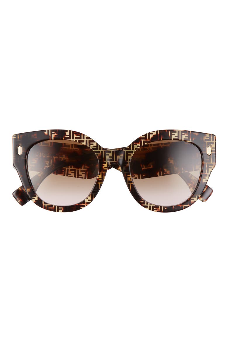 53mm Logo Lens Round Sunglasses, Main, color, HAVANA PYTHON BRWN PINK GRAD