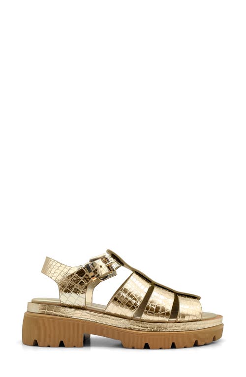 Kenneth Cole Herron Lizard Embossed Lug Sole Sandal In Soft Gold Leather