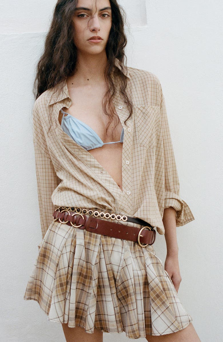 MANGO Pleated Check Miniskirt, Alternate, color, 