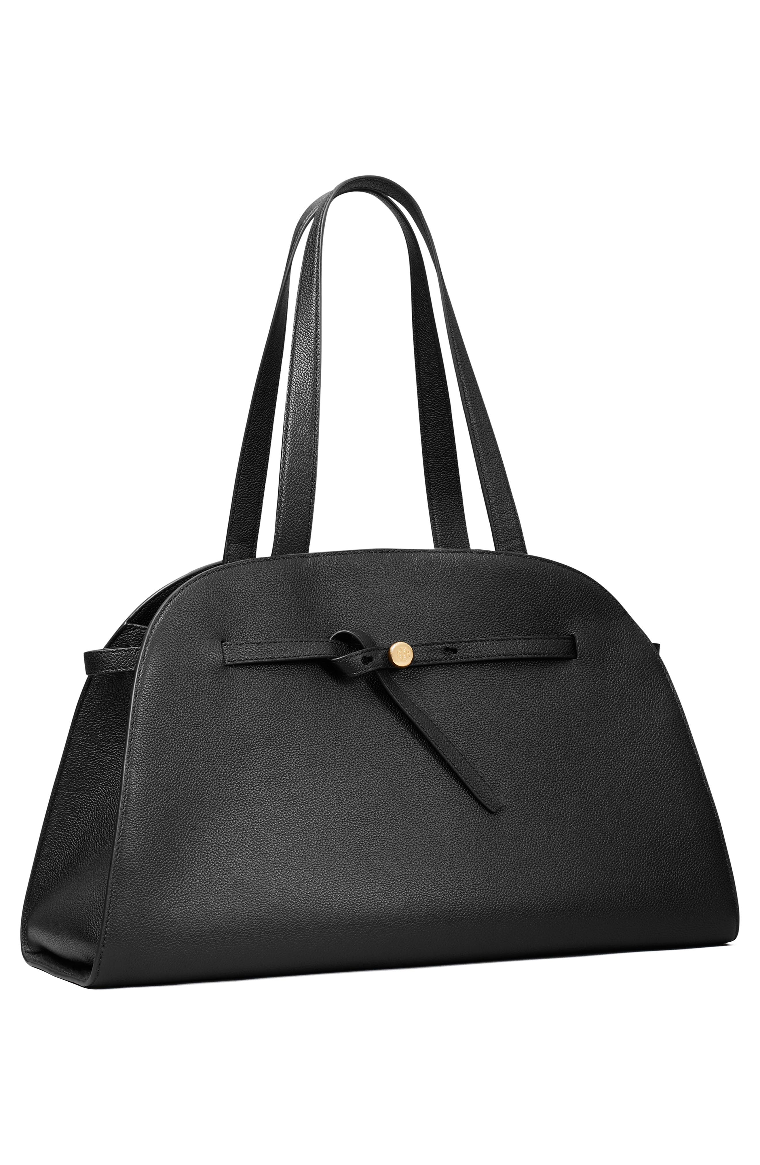 Large Romy Bauletto Leather Handbag, Alternate, color, BLACK