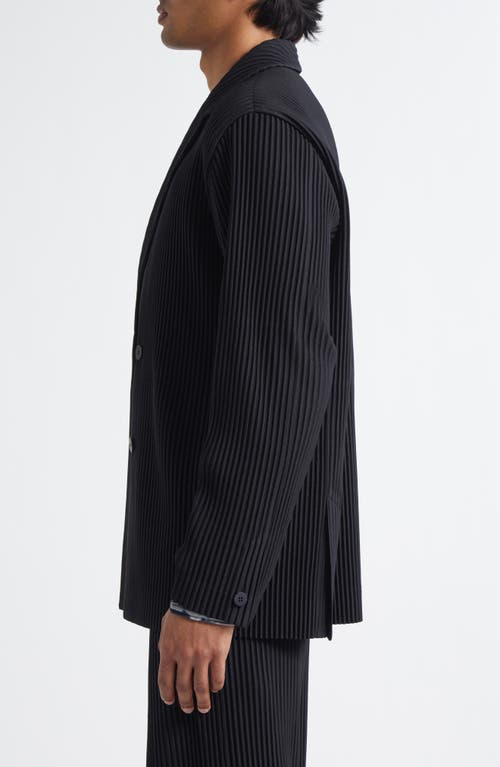 Issey Miyake Double-breasted Textured Fabric Jacket In Black