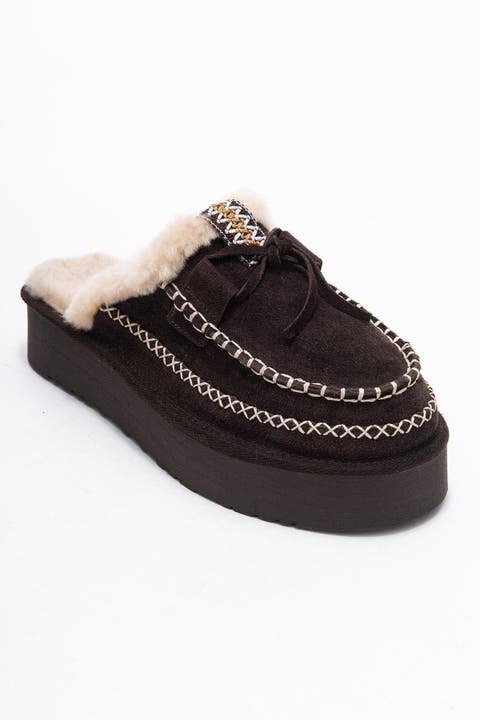 Yalina Leather Platform Moccasin Slippers