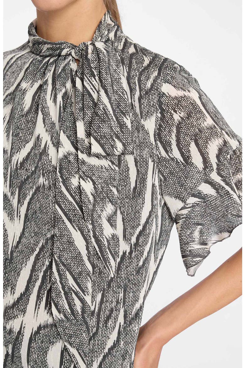 Athena Tie Neck Blouse with Short Flutter-Sleeves, Alternate, color, Onyx Multi