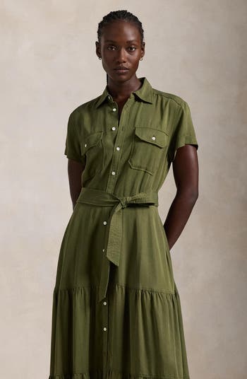 Polo Ralph Lauren Belted Tiered Shirtdress | Nordstrom