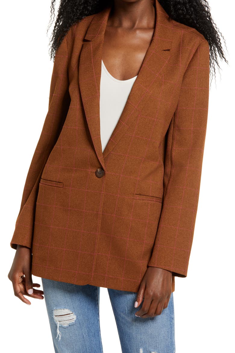 Windowpane Check Boyfriend Blazer, Alternate, color, TAN DALE WINDOW PANE