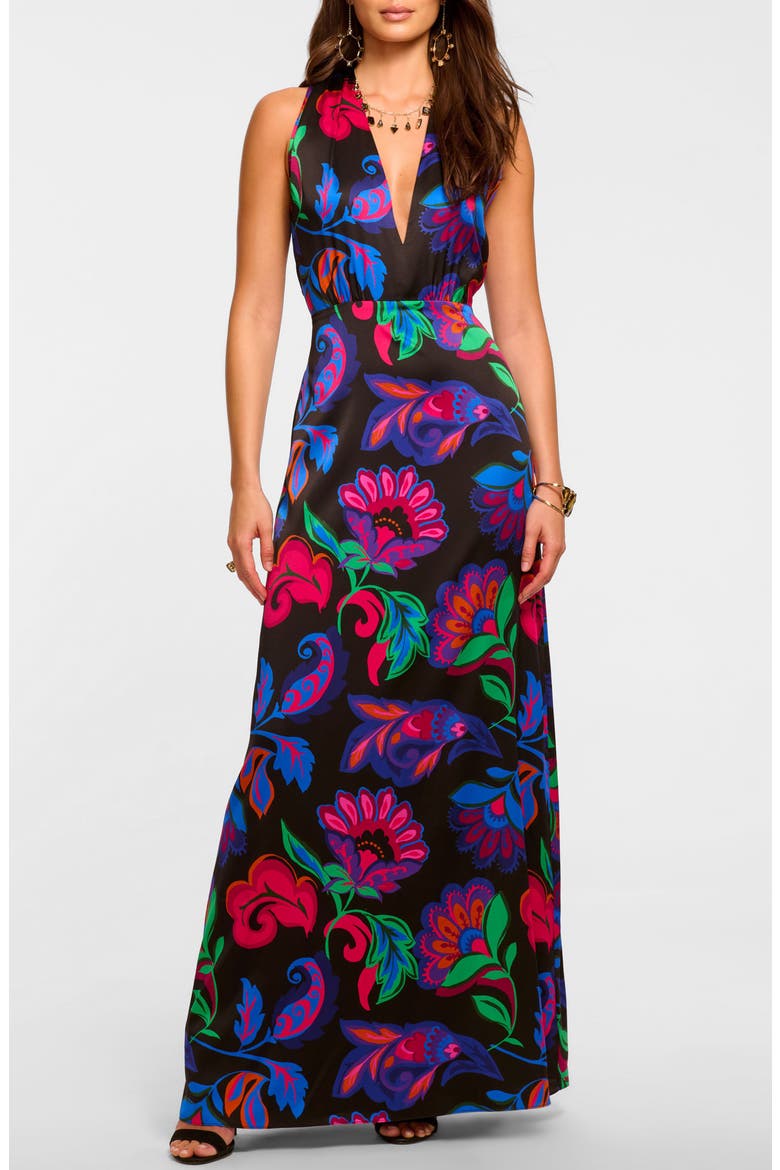 Floral Print Sleeveless Gown, Main, color, BLACK MULTI FLORAL
