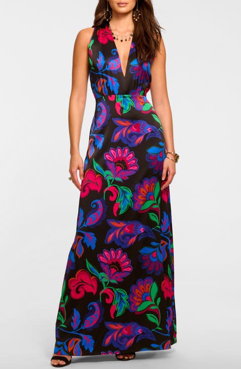 Floral Print Sleeveless Gown