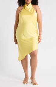 Renee C Halter Neck Asymmetric Satin Dress