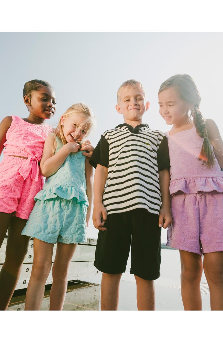 Deux par Deux Terry Tank Top with Ruffle Hem Shorts Set, Alternate, color, Light Blue