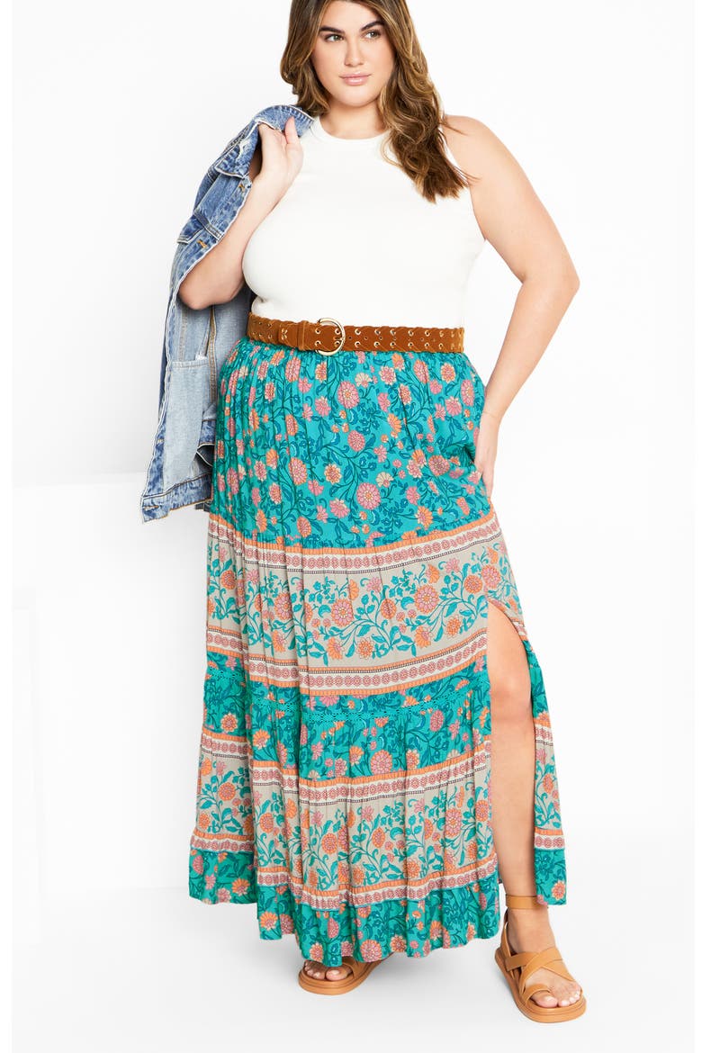 Aurora Print Maxi Skirt, Alternate, color, TURQUOISE