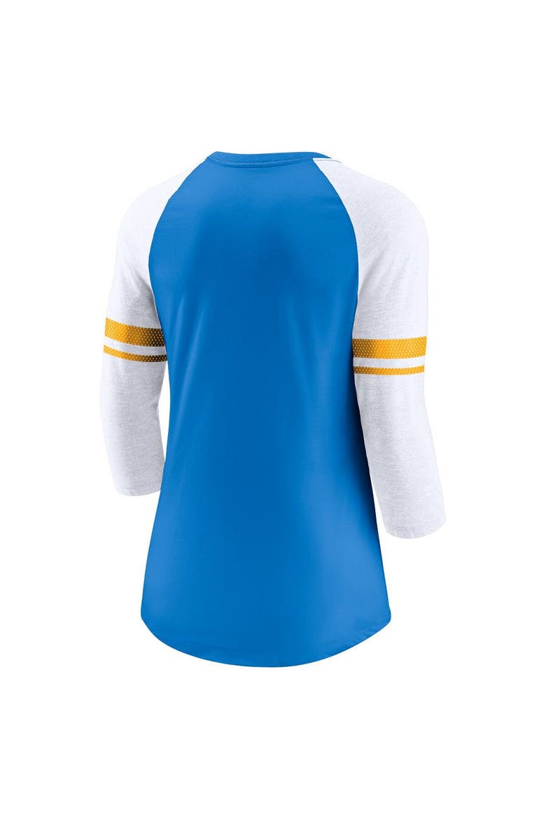 Women's Nike Powder Blue Los Angeles Chargers 3/4-Sleeve Lightweight Raglan Fashion T-Shirt, Alternate, color, Powder Blue