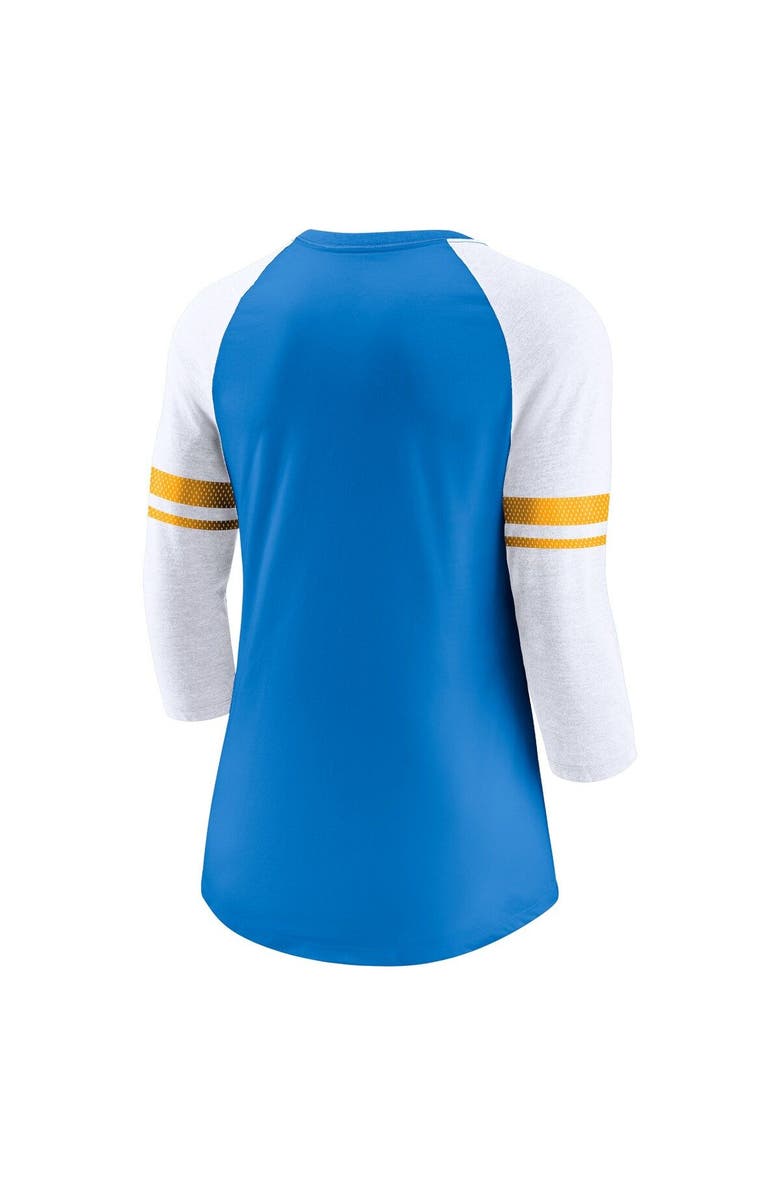 Nike Women's Nike Powder Blue Los Angeles Chargers 3/4-Sleeve Lightweight Raglan Fashion T-Shirt, Alternate, color, Powder Blue