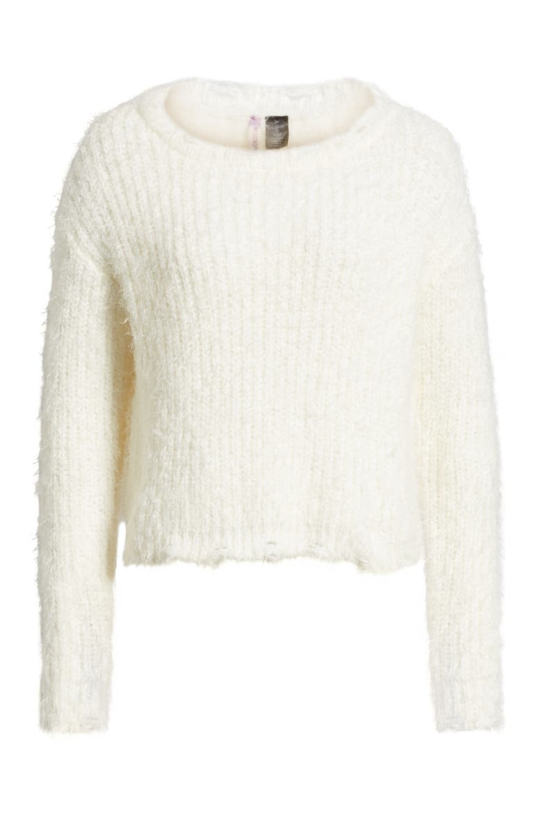 Eyelash Chenille Distressed Sweater, Alternate, color, IVORY