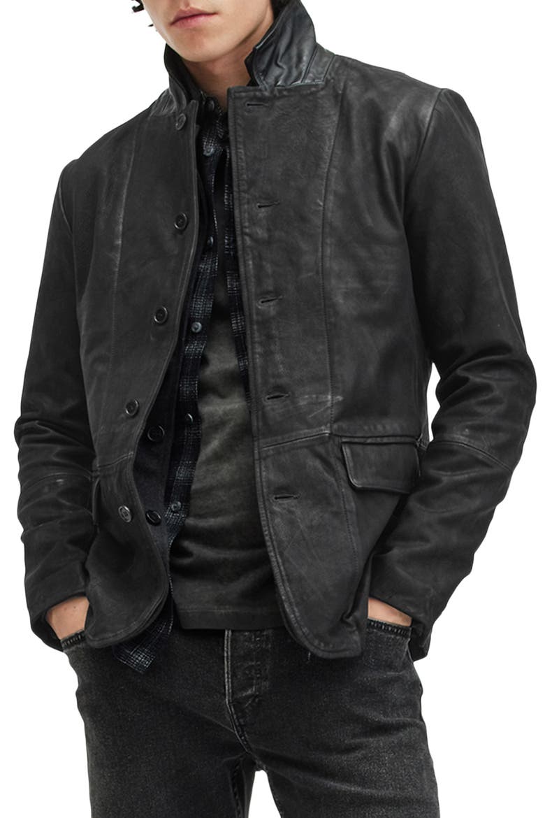 Survey Layered Leather Jacket, Main, color, BLACK