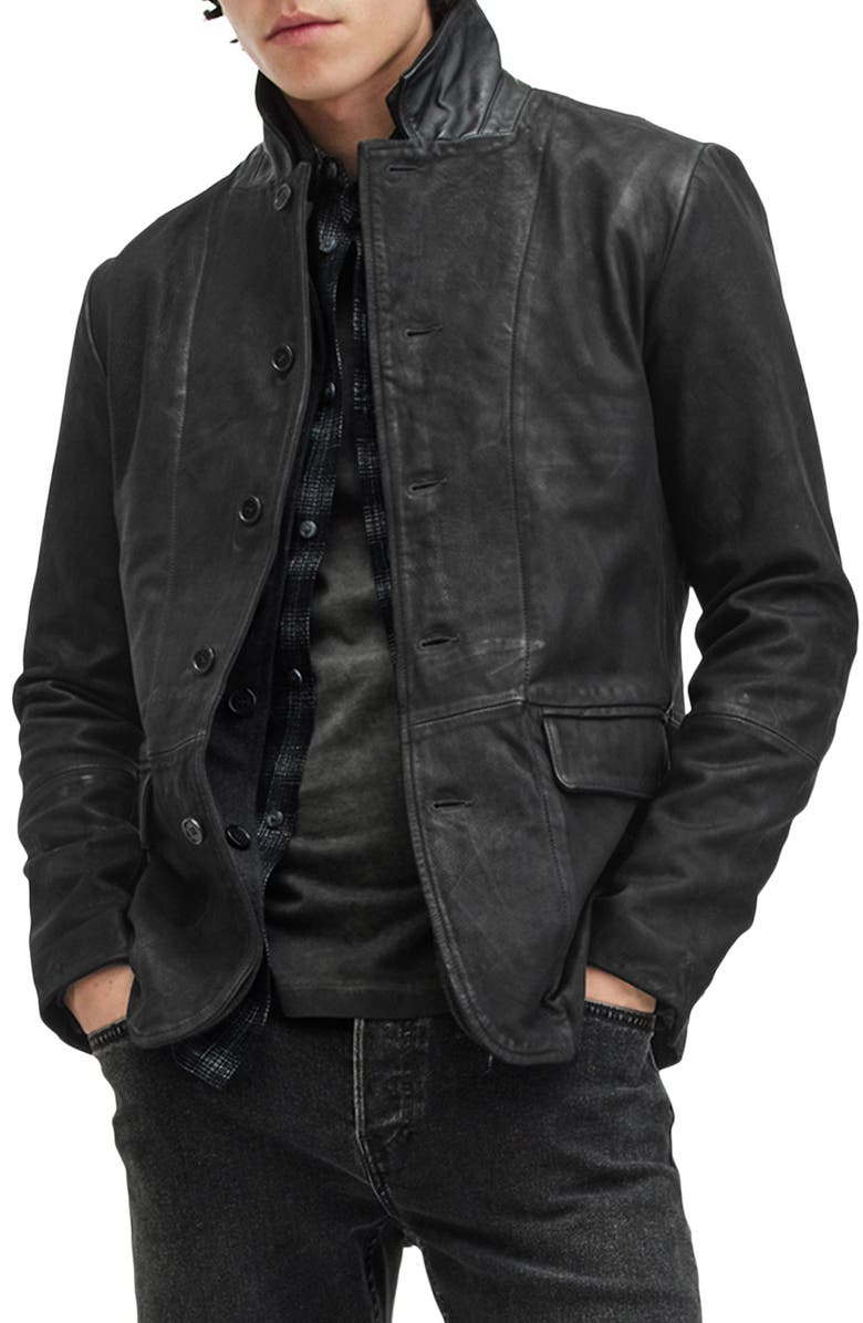 AllSaints Survey Layered Leather Jacket, Main, color, Black