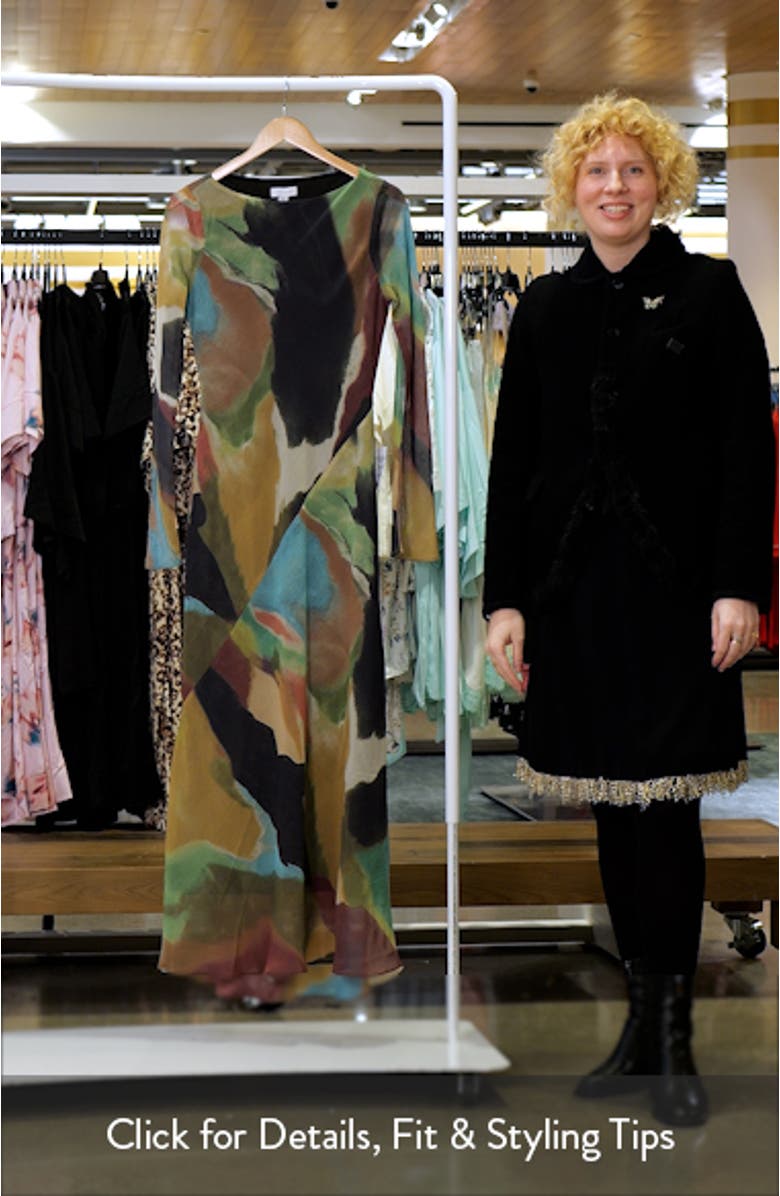 Abstract Print Long Sleeve Chiffon Maxi Dress, sales video thumbnail