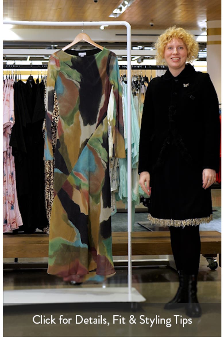 Abstract Print Long Sleeve Chiffon Maxi Dress video
