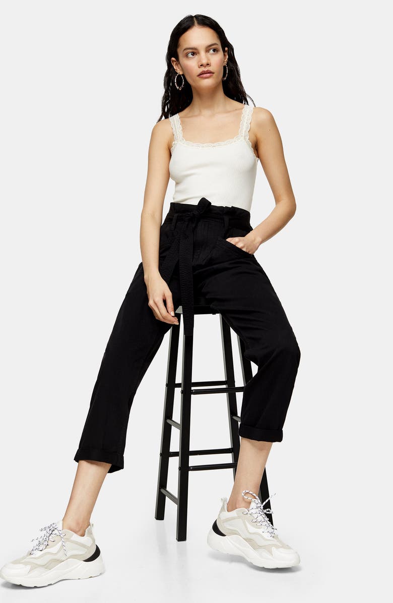 Topshop Billy Paperbag Waist Crop Utility Trousers, Alternate, color, 