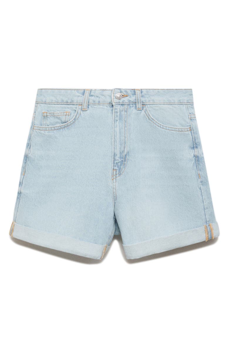 MANGO High Waist Mom Fit Denim Shorts, Main, color, Light Blue
