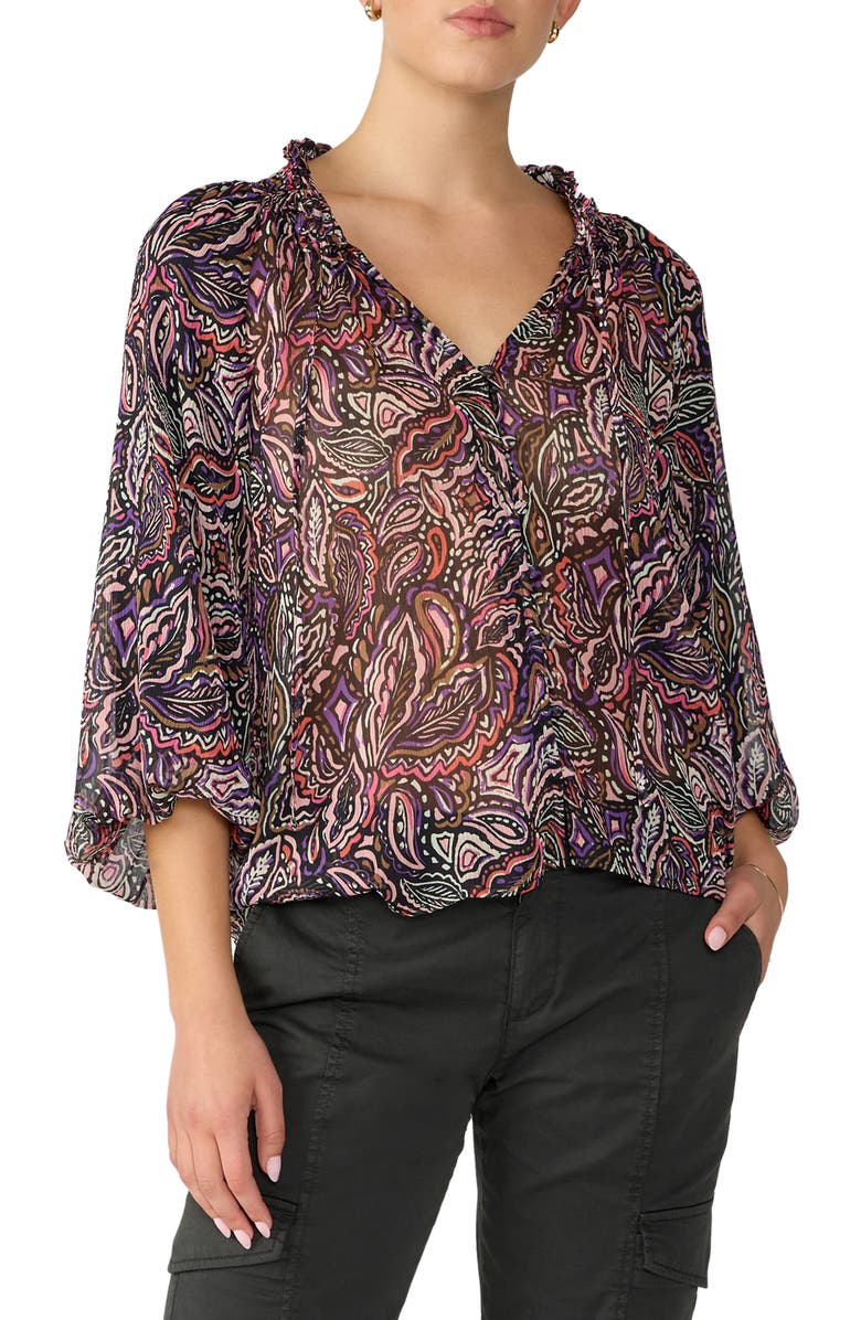Sanctuary Paisley Print Smocked Neck Top, Main, color, Royal Pais