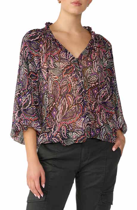 Sanctuary Paisley Print Smocked Neck Top