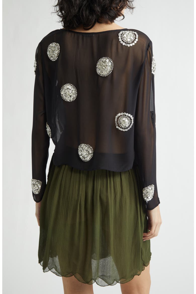 Brooch Crystal Beaded Silk Georgette Top, Alternate, color, BLACK