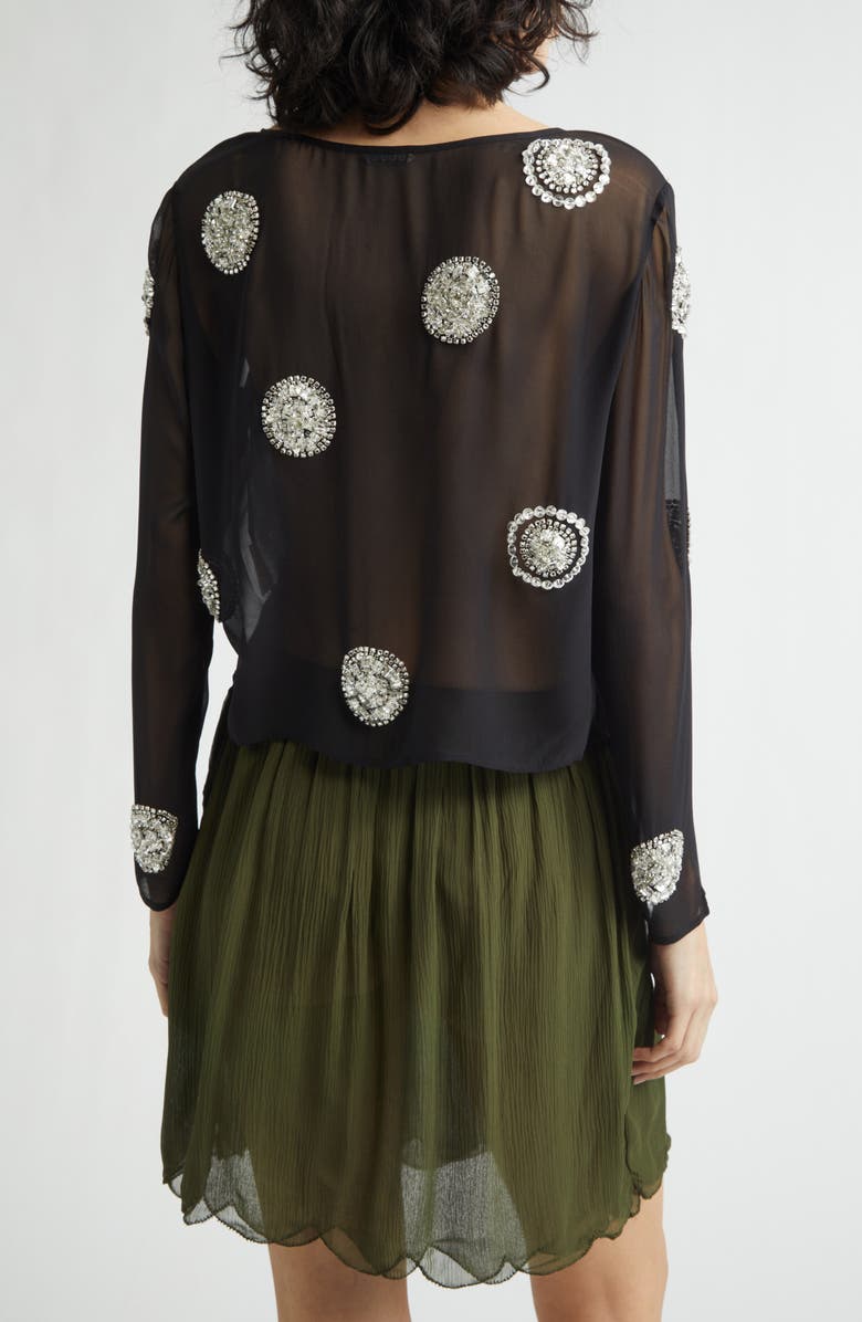 Bode Brooch Crystal Beaded Silk Georgette Top, Alternate, color, Black
