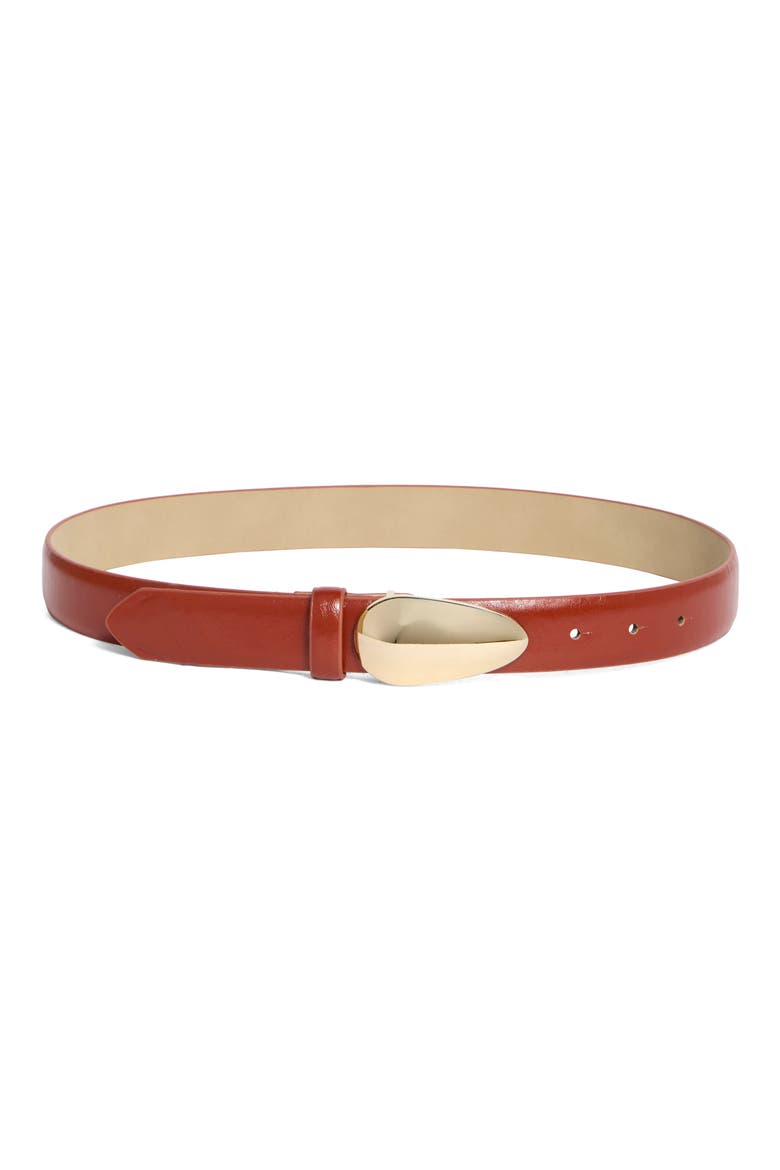 Glossy Teardrop Buckle Belt, Main, color, DARK RUST