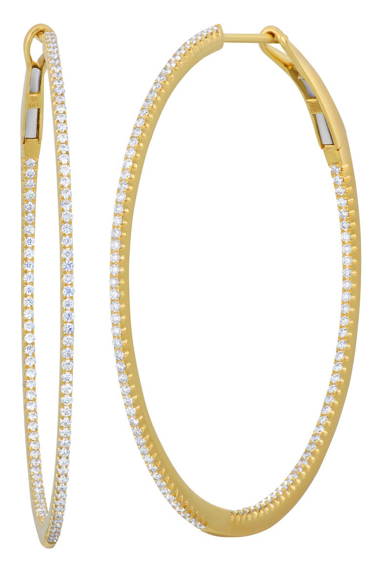 18K Gold & Diamond Hoop Earrings, Main, color, 18K YELLOW GOLD