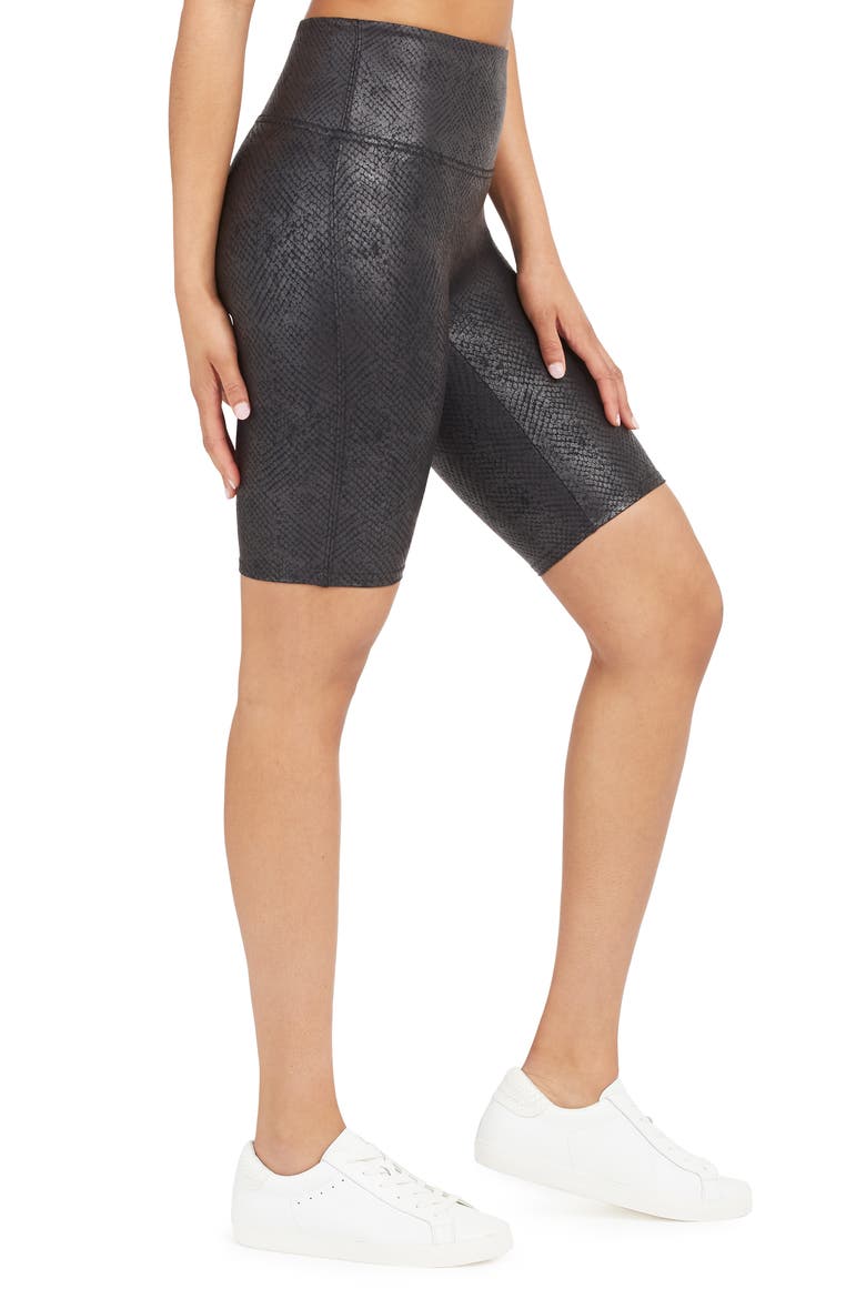 Faux Leather Bike Shorts, Alternate, color, METALLIC SNAKE