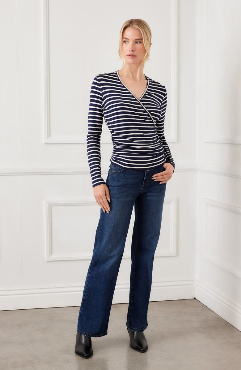 Karen Kane Stripe Crossover Ruched Top, Alternate, color, Stripe