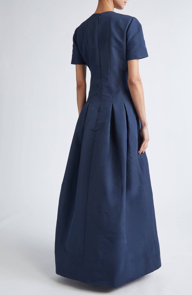 Oscar de la Renta Sequin Fern Embroidered Faille Gown, Alternate, color, Navy