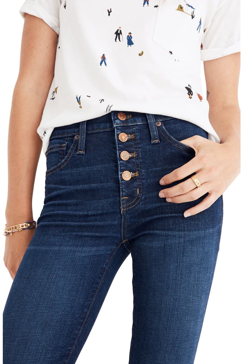 Button Front High Waist Skinny Jeans, Alternate, color, HAYES WASH