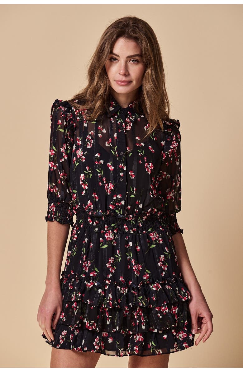 The Shirt by Rochelle Behrens The Ruffled Tiered Minidress, Alternate, color, Black