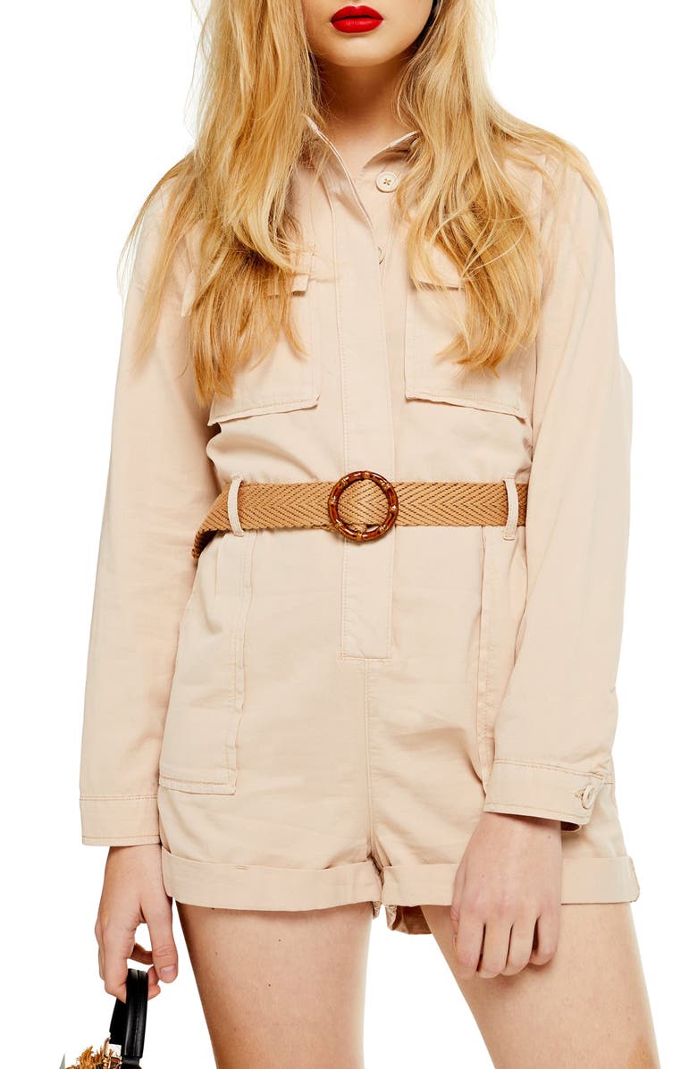Topshop Belted Utility Romper, Alternate, color,