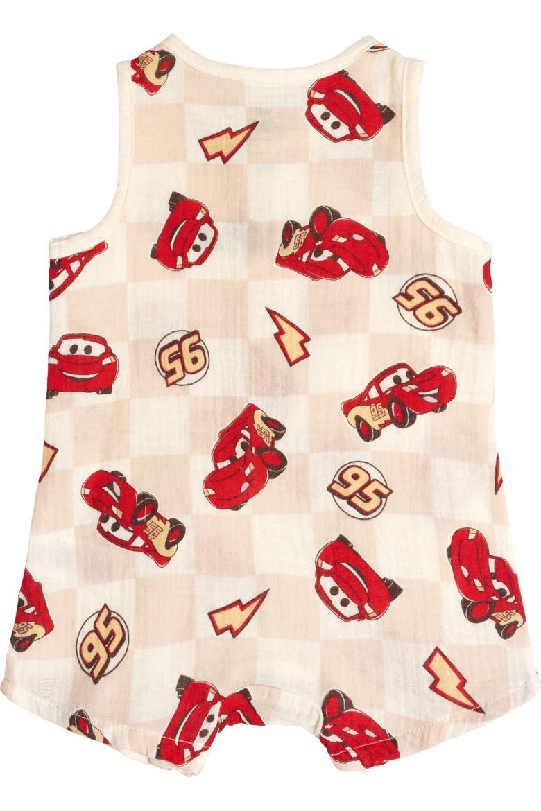 Cars Lightning McQueen Sleeveless One Piece Romper, Alternate, color, McQueen Beige Gingham