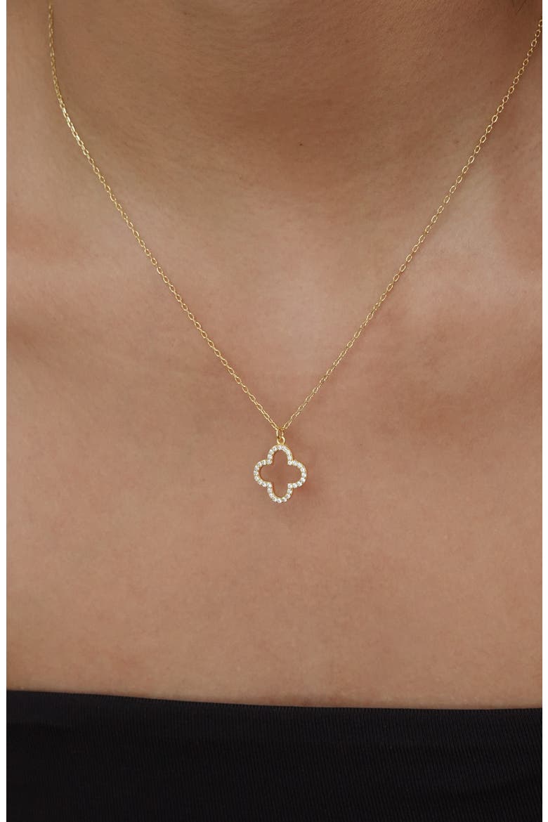 Cubic Zirconia Open Clover Pendant Necklace, Alternate, color, GOLD